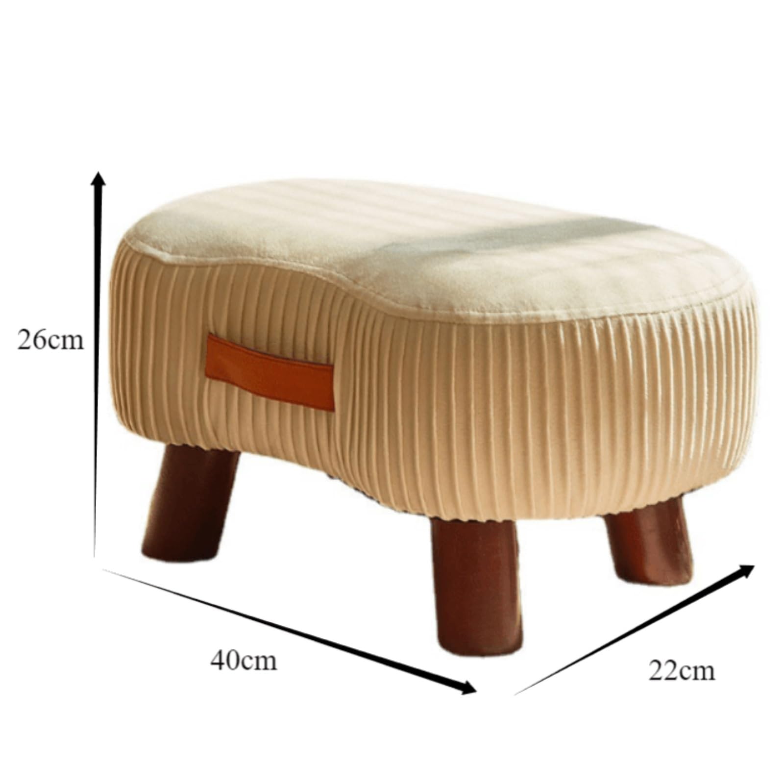 Ottomana Salón Reposapiés Cómodo, Suave, Corto, Tapizado De Felpa, con Asa Portátil Asiento Extra(Beige)