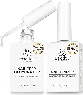 Beetles 15ml Nail Dehydrator and Primer - Acid Free & Hema-Free Natural Prep Dehydrate and Bond Primer for Acrylic Fast Dry Nail Supplies Professional Salons Set