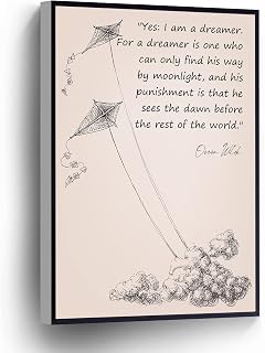 Oscar Wilde Quote Canvas Print Yes I Am A Dreamer Wall Art Poster Kite Sign For Home Office School Wall Decor Framed Artwork(Wood Framed 8" X 12")