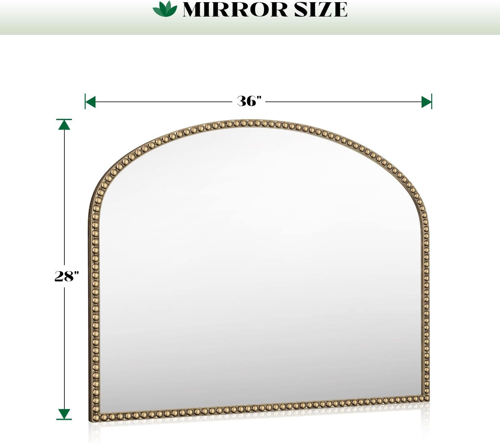 Arched Mirror for Wall, 36"x28" Gold Arch Bathroom Vanity Mirror, Retro Gold Metal Beaded Frame Decorative Mirror for Vanity Accent Bedroom Dressing Room Entryway