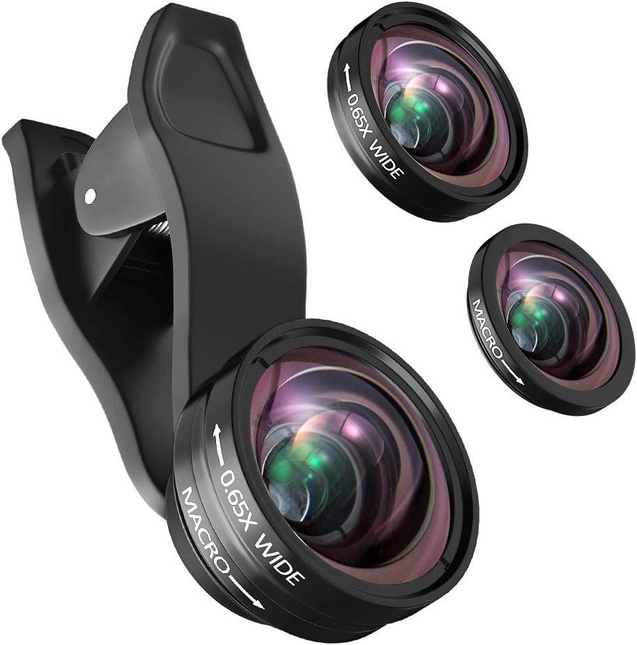 for iPhone Camera Lens Kit, Professional 0.65X Wide Angle Lens + 15X Macro Lens (Attached Together), Clip-On 2 in 1 Cell Phone Lens for iPhone x 8 7 6s Plus 5 & Samsung Galaxy Note & Smartphones