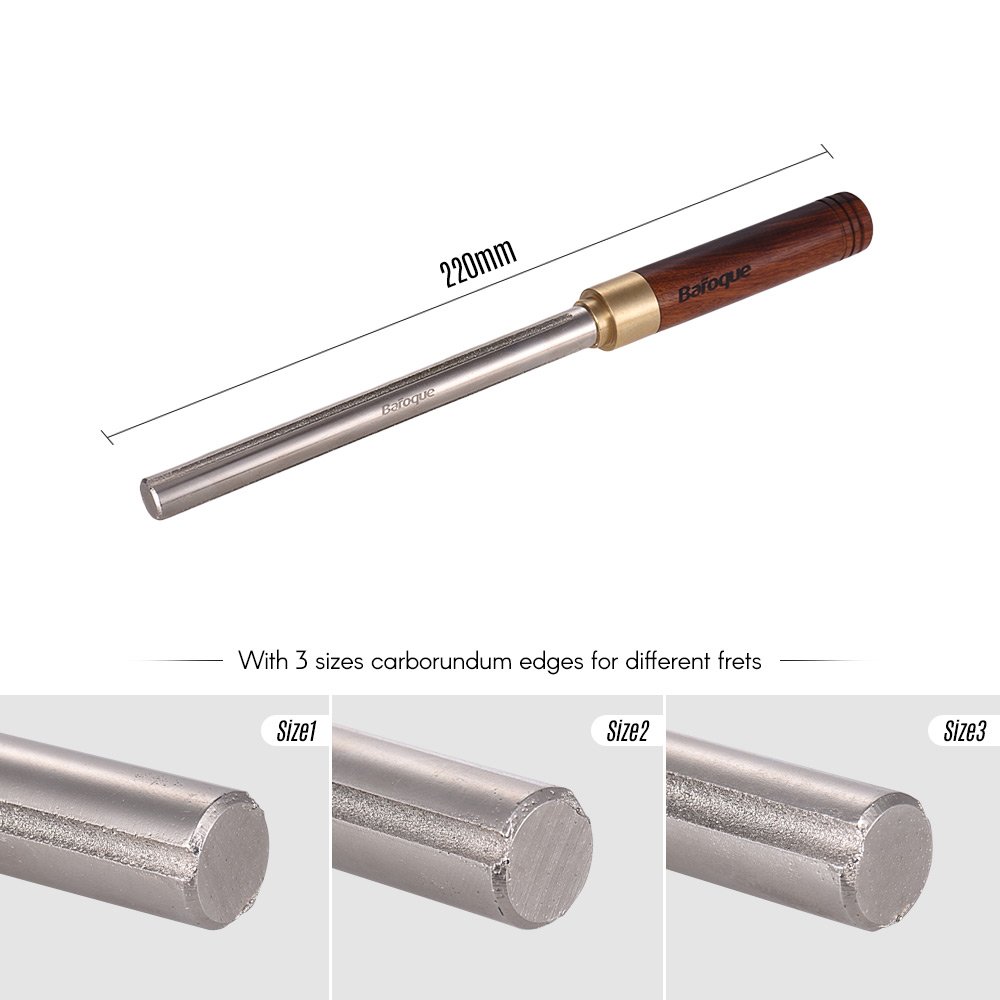 Btuty Lima de metal para guitarra con 3 bordes de tamaño con mango de madera para reparación de guitarra, herramienta de mantenimiento Luthier