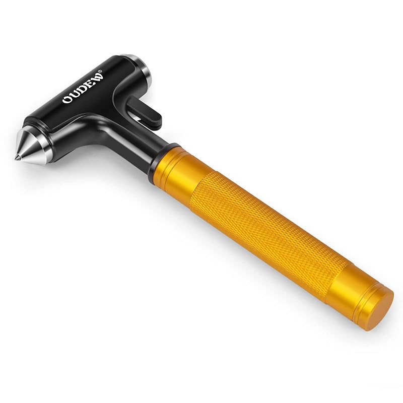 Martelo de emergência automotivo OUDEW com quebra-vidro e cortador de cinto, dourado
