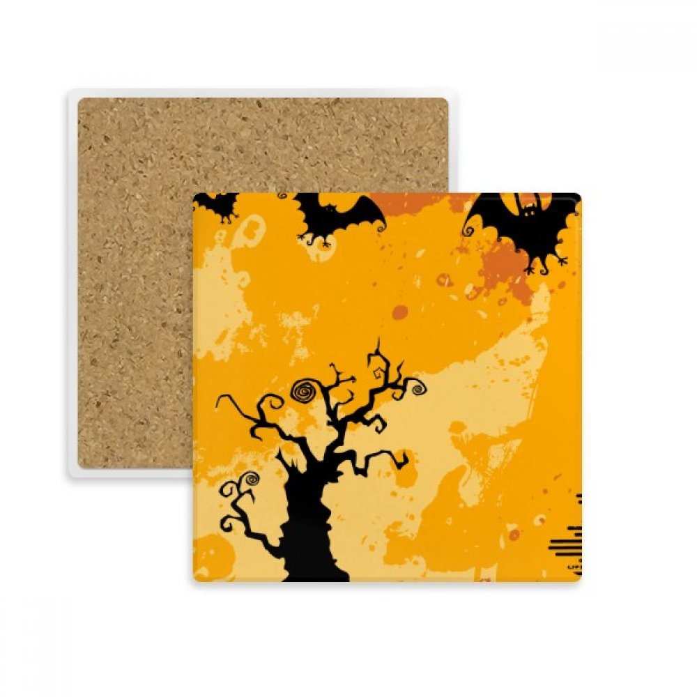 Dessous de verre Halloween en pierre absorbante avec motif arbre fantôme effrayant