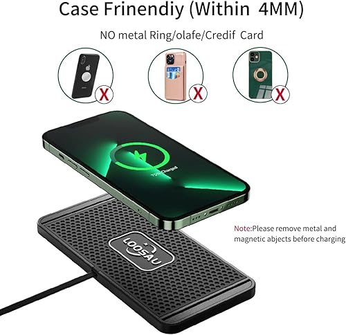 Vista 6 de Wireless car Charger Charging pad 15w Non Slip FastCharger for car Wireless Phone Charger for Android for iPhone 11/12/13/14/15/16 /17 Pro Max Cable