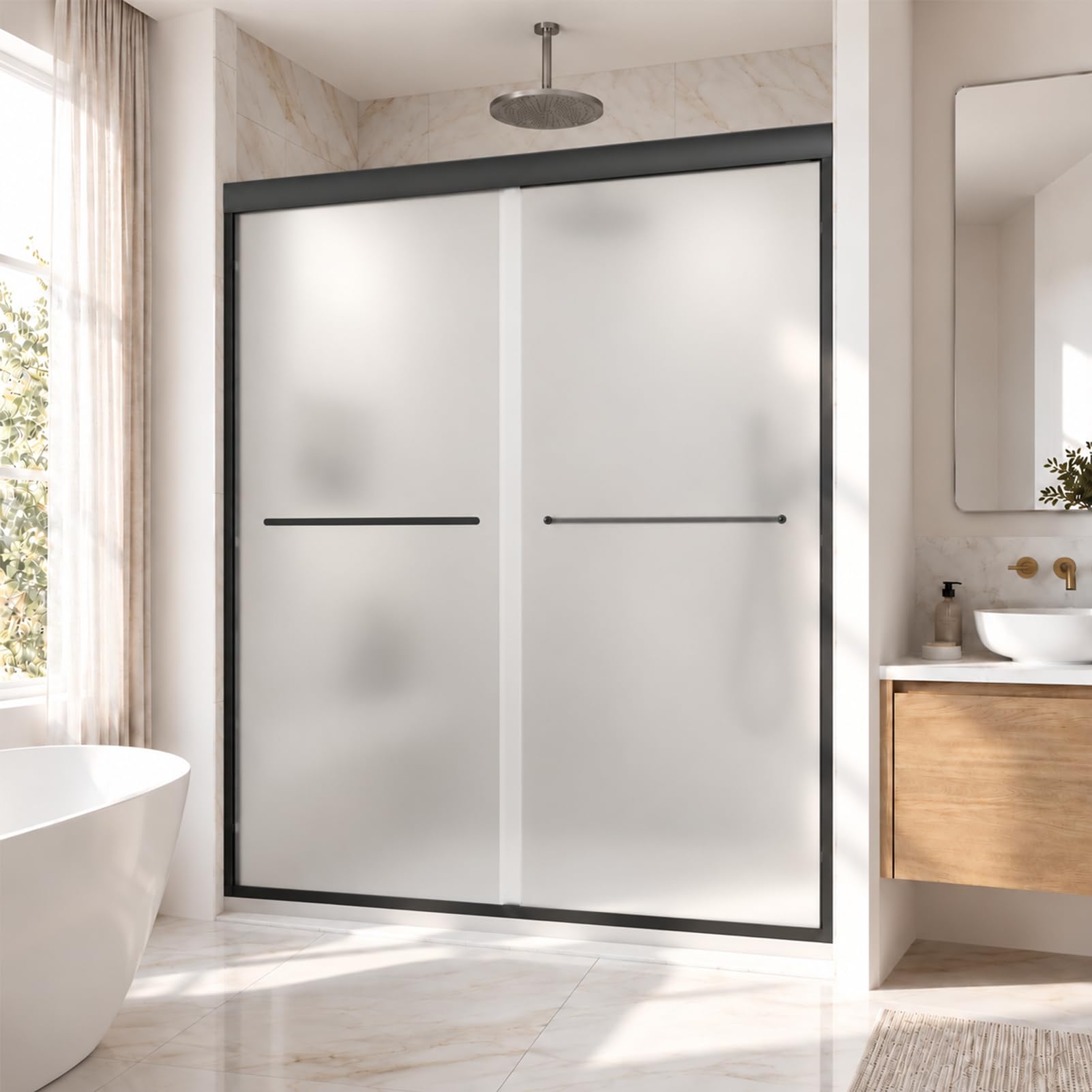 Photo 1 of Double Sliding Frosted Glass Shower Door, 6mm Glass, 56-60 in W x 72 in H