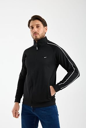 RDR-X Erkek Dalg  Kuma  Tam Fermuarl   erit Detayl  Sweatshirt Siyah - Spor