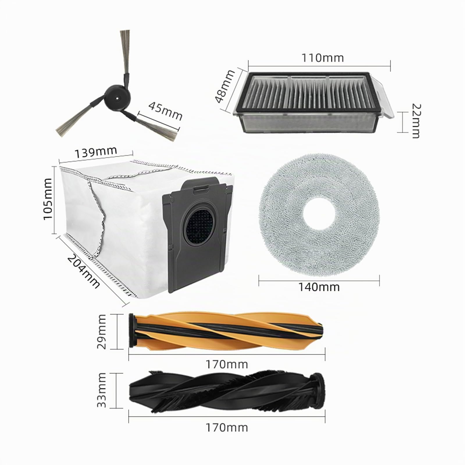 Recambios para el robot aspirador dreame X50 Ultra Complete / L40s Pro Ultra/Mova V50 Ultra Complete 2 juegos de cepillos principales, 4 filtros, 6 cepillos laterales, 4 paños, 4 bolsas