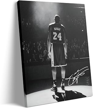 Kobe Bryant Canvas Wall Art Decor - 8X10 inch Iconic Black and White Spotlight Image, Lakers Legend Tribute with Jersey Number 24, Inspirational Basketball Artwork for Home and Office Wall Decoration