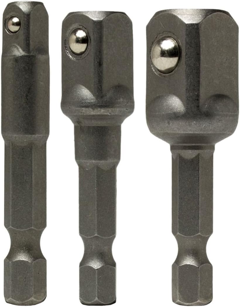 Socket Bit Hex Shank Adapter Drill Nut Driver Power Extension Bar 3pc Set 1/4" 3/8" 1/2" for Automotive,DYI and Home Repair Tool Kits by Bastex