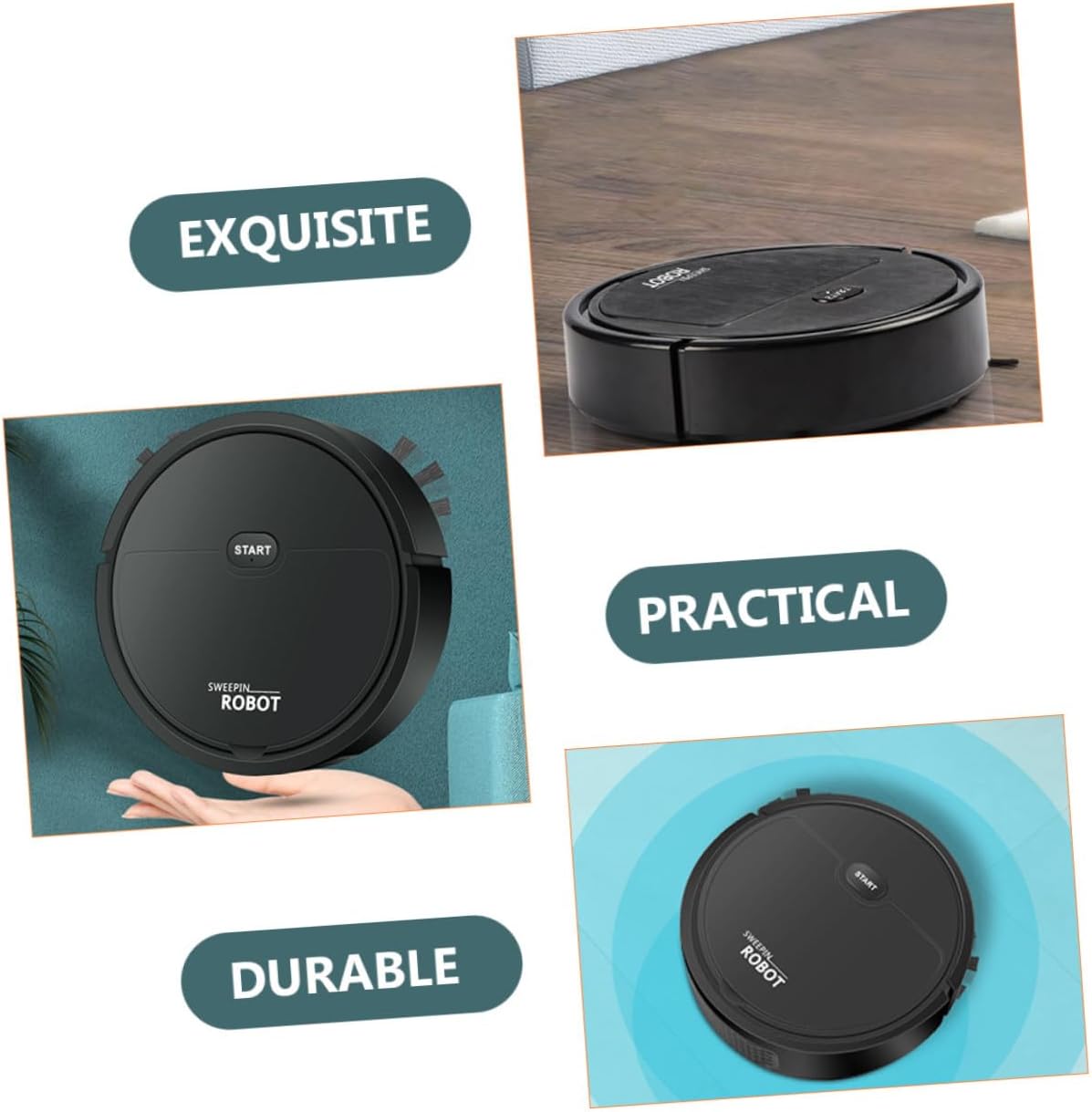 Robotic Vacuum for Carpet Double-Sided Brush Automatic Vacuum Floor Cleaning Robot Mopping Function Black