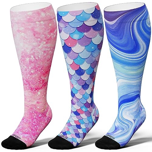 Image of Plus Size Compression Socks for Women Men, Wide Calf Extra Large, 15-20 mmHg, Knee High, for Nurses Pregnant Travel