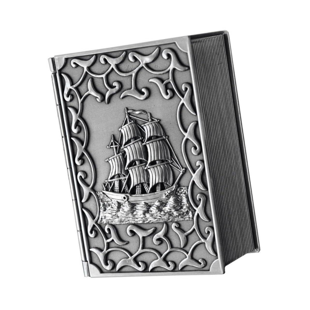 Healeved Scatola Portagioie a Rilievo Vintage in Lega di Zinco Ecocompatibile, Organizer Multifunzionale Motivo Imbarcazione Antica, Contenitore Accessori Decorativo per Impiego da Scrivania