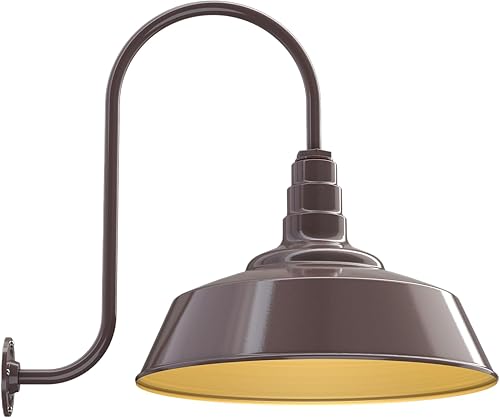 Miniatura 10 de Steel Lighting Co. Redondo - Luz de granero  De anochecer a amanecer  Montada en la pared al aire libre  Cúpula de 20 pulgadas  Cuello de cisne de