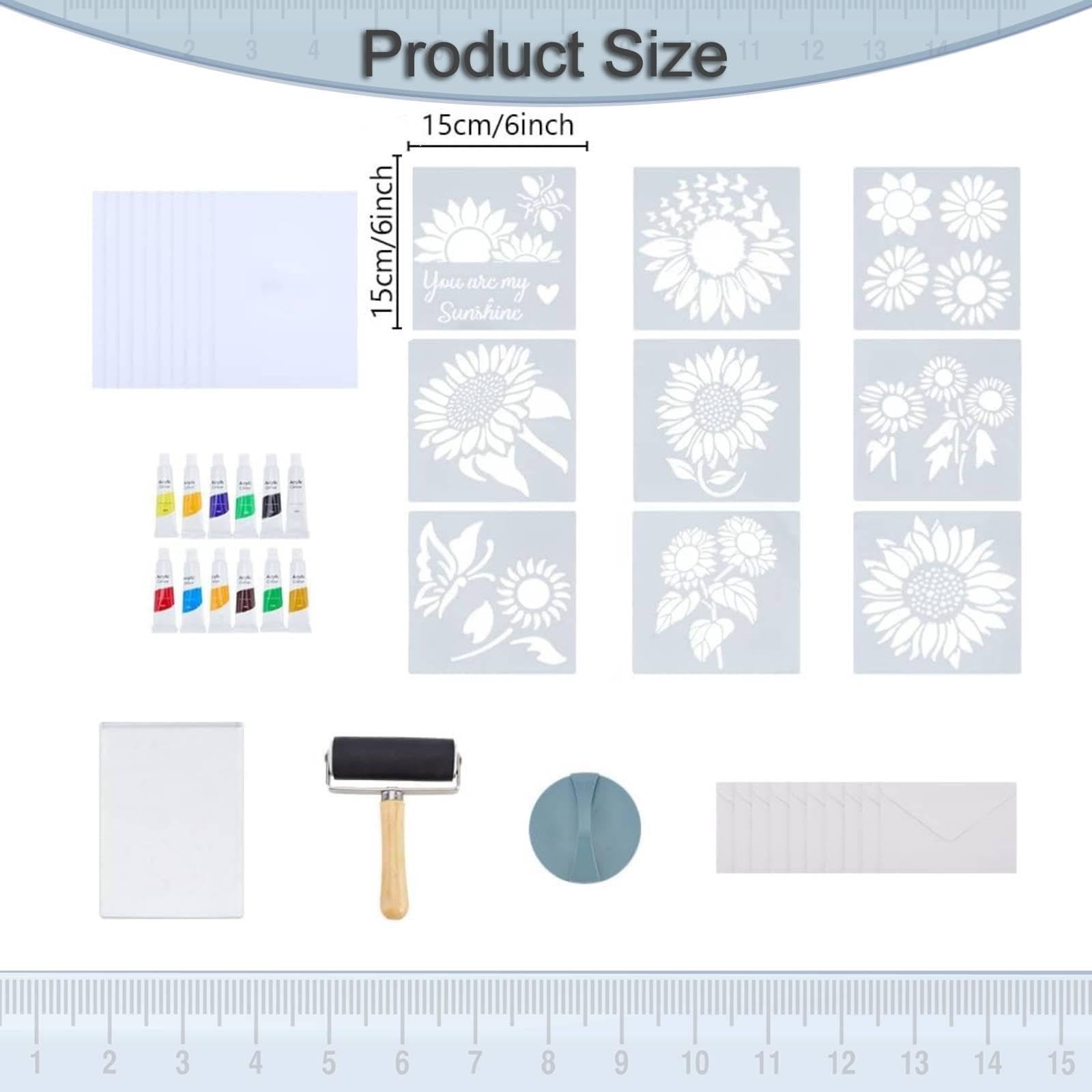Kit Completo Gel Printing Plate con Stencil Rullo Carte Manuale d'Uso Dettagliato E Materiali PET Riutilizzabili Progettato per Principianti Stampa