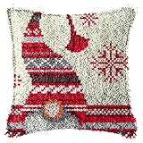 Weihnachten Kissenbezug Knüpfset Knüpfkissen Zum Selber Knüpfen Knüpfteppich Für Kinder Und Erwachsene Anfänger Knüpfteppiche Kreuzstich Kreativ Set Latch Hook Kit 43Cm X 43Cm