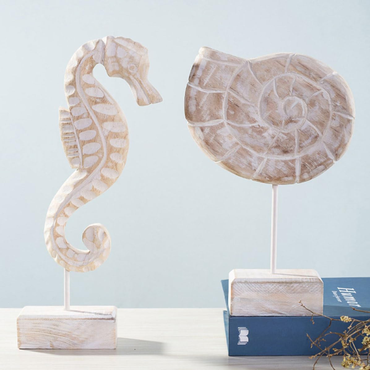 GALPADA Juego de 3 Piezas de Decoración de Figura Marina, Caballito de Mar y Conchas de Madera para Adorno de Mesa Diseño Único Adecuado para Fiesta Verano y Decoración Mar