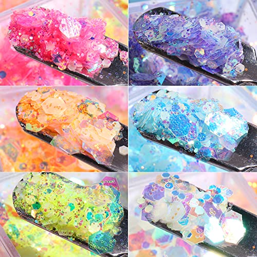 Glow In The Dark Chunky Glitter & Pigment Powder,3 Boxes Night Luminous Holographic Glitter For Nail Sequins For Nail Art Decoration Self Glowing Dye For Diy Nail Art Acrylic Paint Fine Art    #TOP2