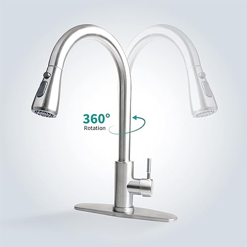 Miniatura 2 de Grifos de cocina níquel cepillado extraíble fregadero de cocina grifo de agua montado en la cubierta mezclador corriente rociador cabeza caliente