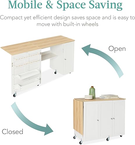 Miniatura 4 de Best Choice Products Mesa de costura plegable grande, estación de manualidades portátil multiusos y escritorio lateral con diseño compacto, ruedas