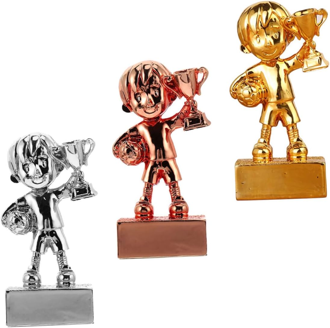 balacoo 3pcs Soccer Trophy Resin Award Electroplating Finish for Adults Desktop Decoration for Competitions and Celebrations