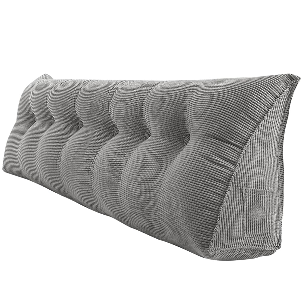 Cousín de Lectura para Cama o Sofá Triangular Cousín de Respaldo para Sofá Cousín de Cabecera para Bebé Funda Desmontable Rellenada para Mayor Confort - 180 * 50 * 20 cm - Un Gris