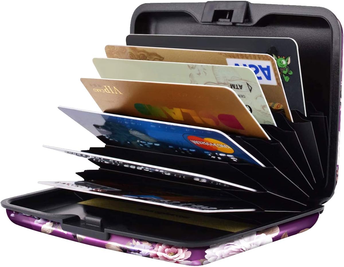 Credit Card Holder for Women,RFID Blocking Slim Hard Mini Flowers Card Case ID Case Travel Wallet Purple : Clothing, Shoes & Jewelry
