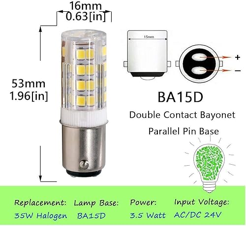 Miniatura 2 de para máquina de coser Kenmore, Singer 15-66, 99, 201, 221, 222, 401, base de bayoneta de doble contacto, luz BA15D, luz AC110-130 voltios, 35 W