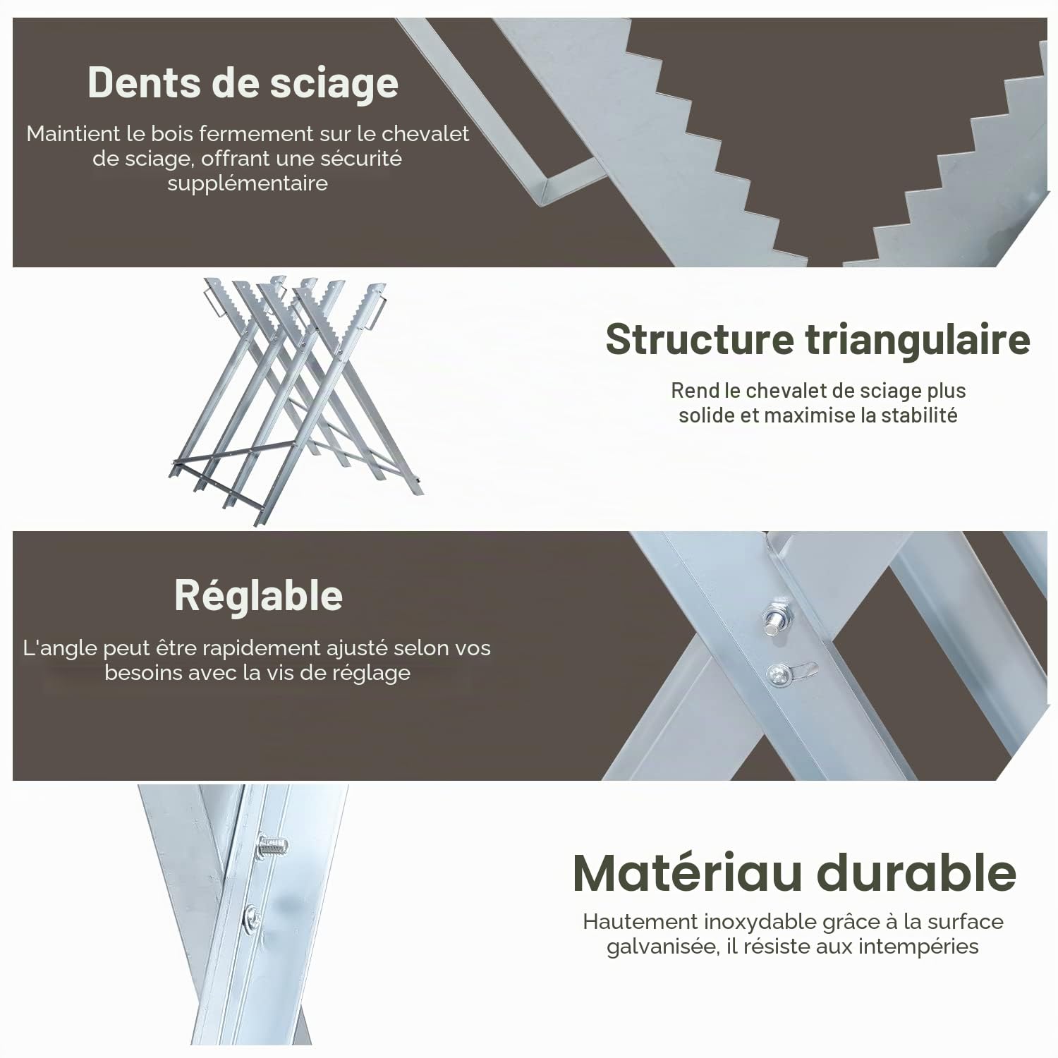 Chevalet de sciage pliable - Capacité de charge de 150 kg - En métal galvanisé - Pour travaux de scie à bois - 81 x 80 x 80 cm