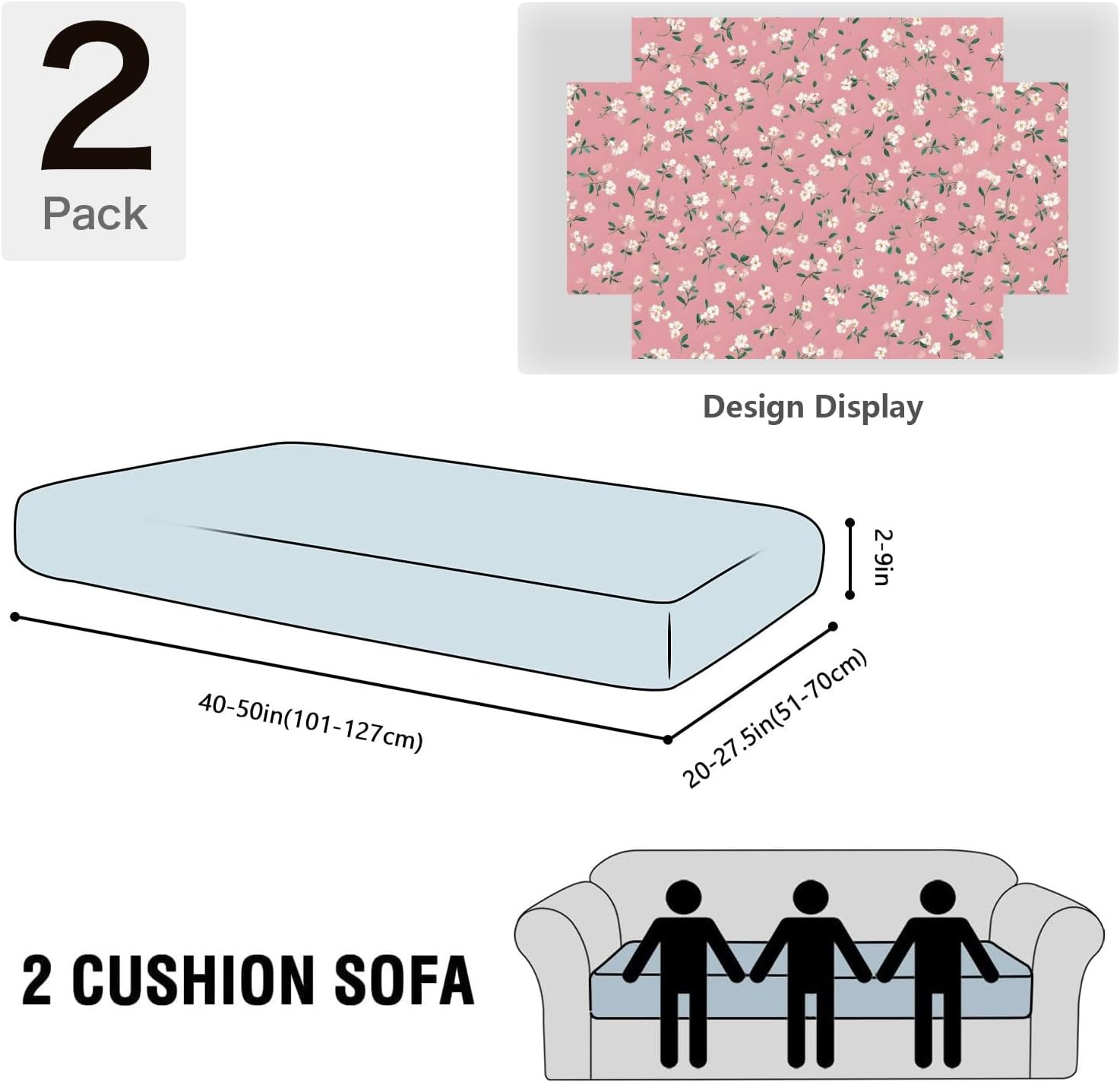White Small Floral Pattern Loveseat Covers Couch Covers for 2 Cushion Couch, 2-Piece Stretch Sofa Slipcovers Anti-Slip Washable Furniture Protectors for Dogs Pets