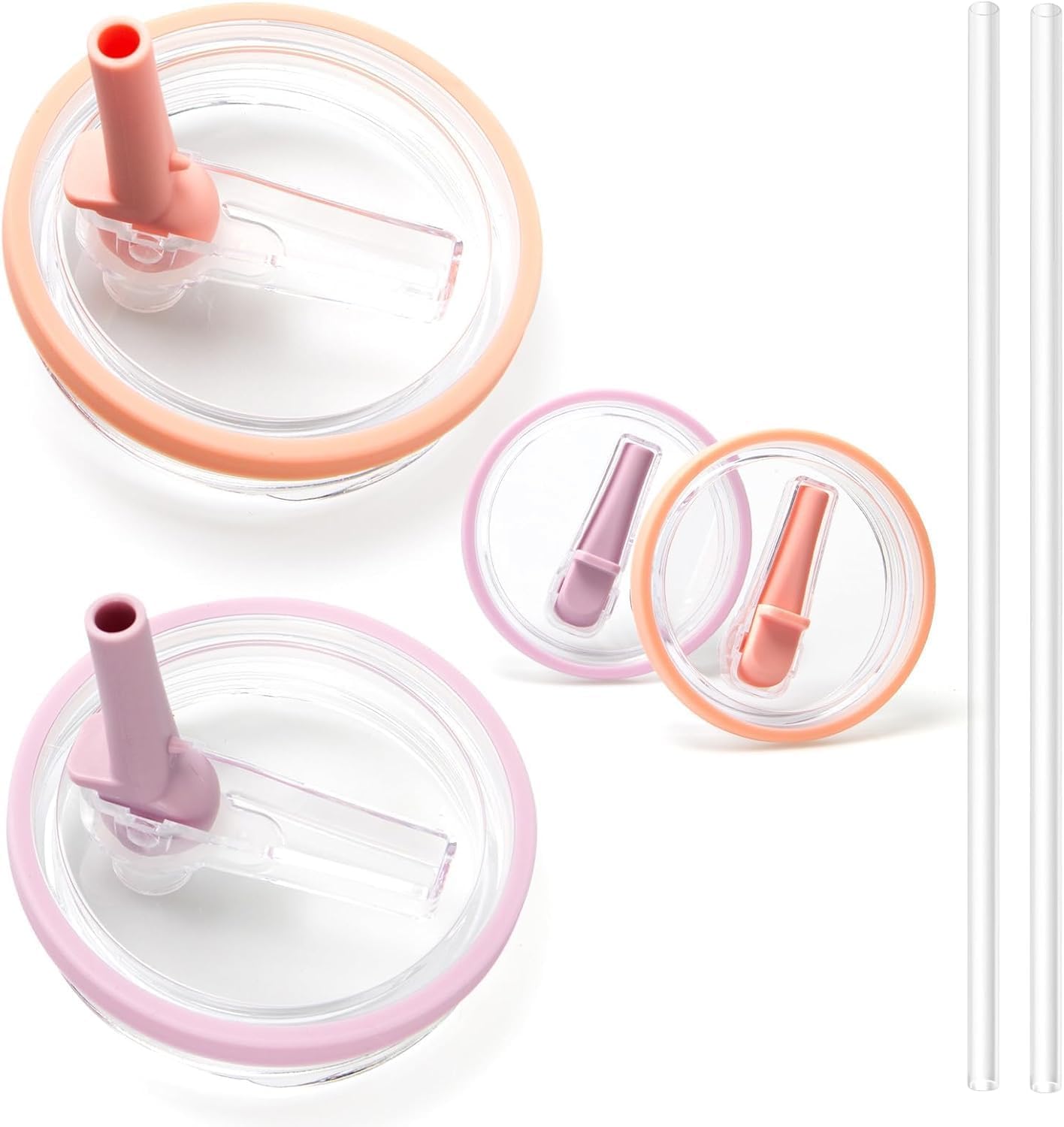 2 Pack 40 oz Tumbler Flip Straw Lid Replacement Fit for Stanley Quencher, Leak Proof for Stanley Lid Replacement Spill Proof Reusable Tumbler Cover (Pink/Purple)