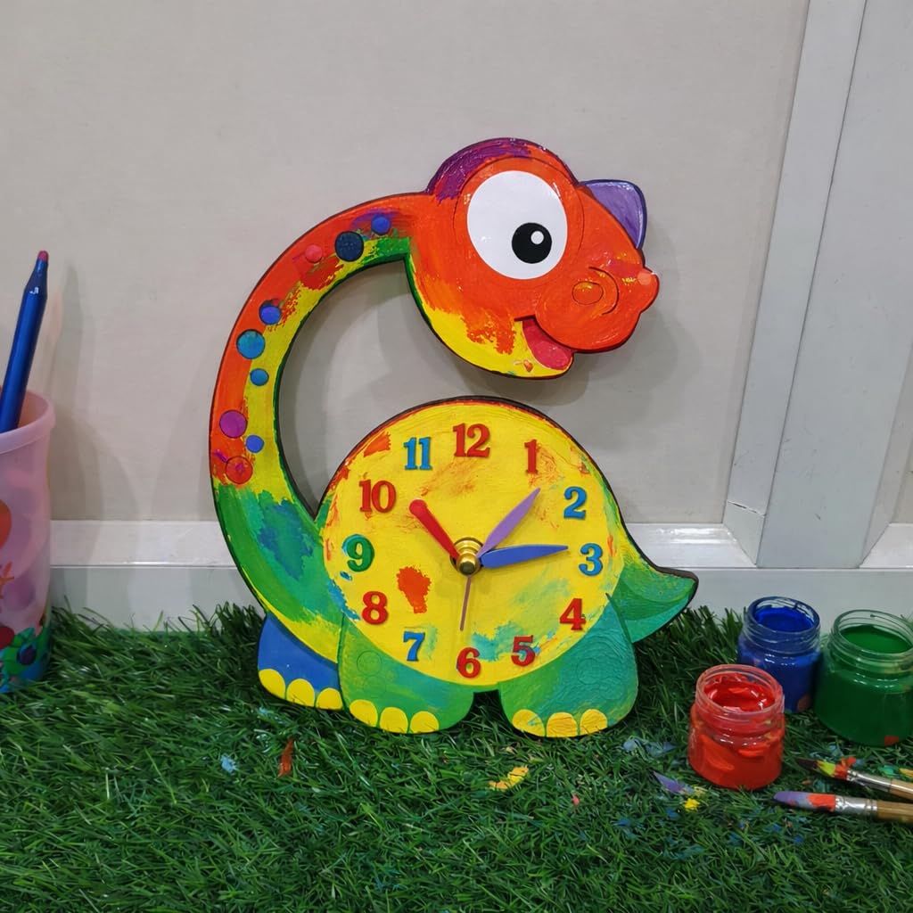 Decordial Dinosaur Kids DIY MDF Wall Clock Kit for Kids – Paint & Assemble Your Own Clock | Creative Arts & Crafts Educational Toy for Children 3