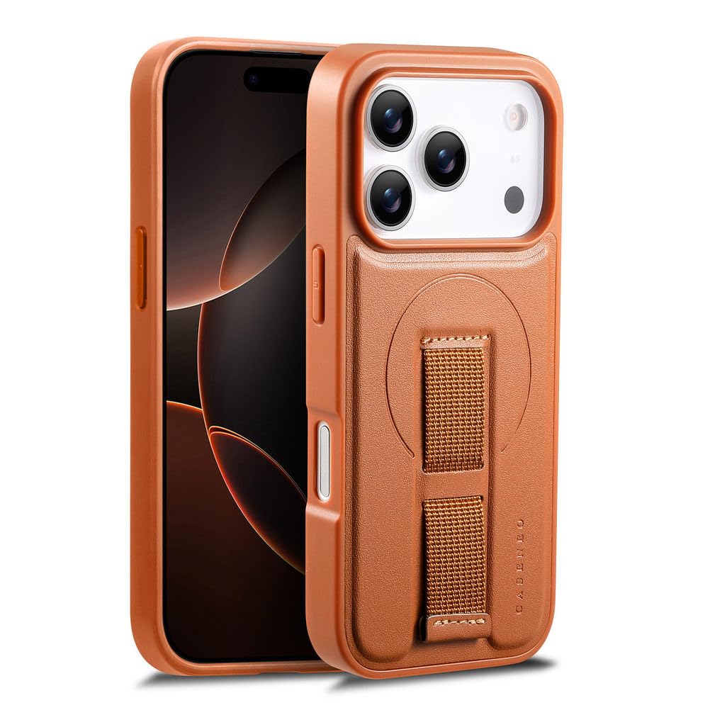 Étui magnétique iPhone 17 anti-choc en cuir fin couleur orange