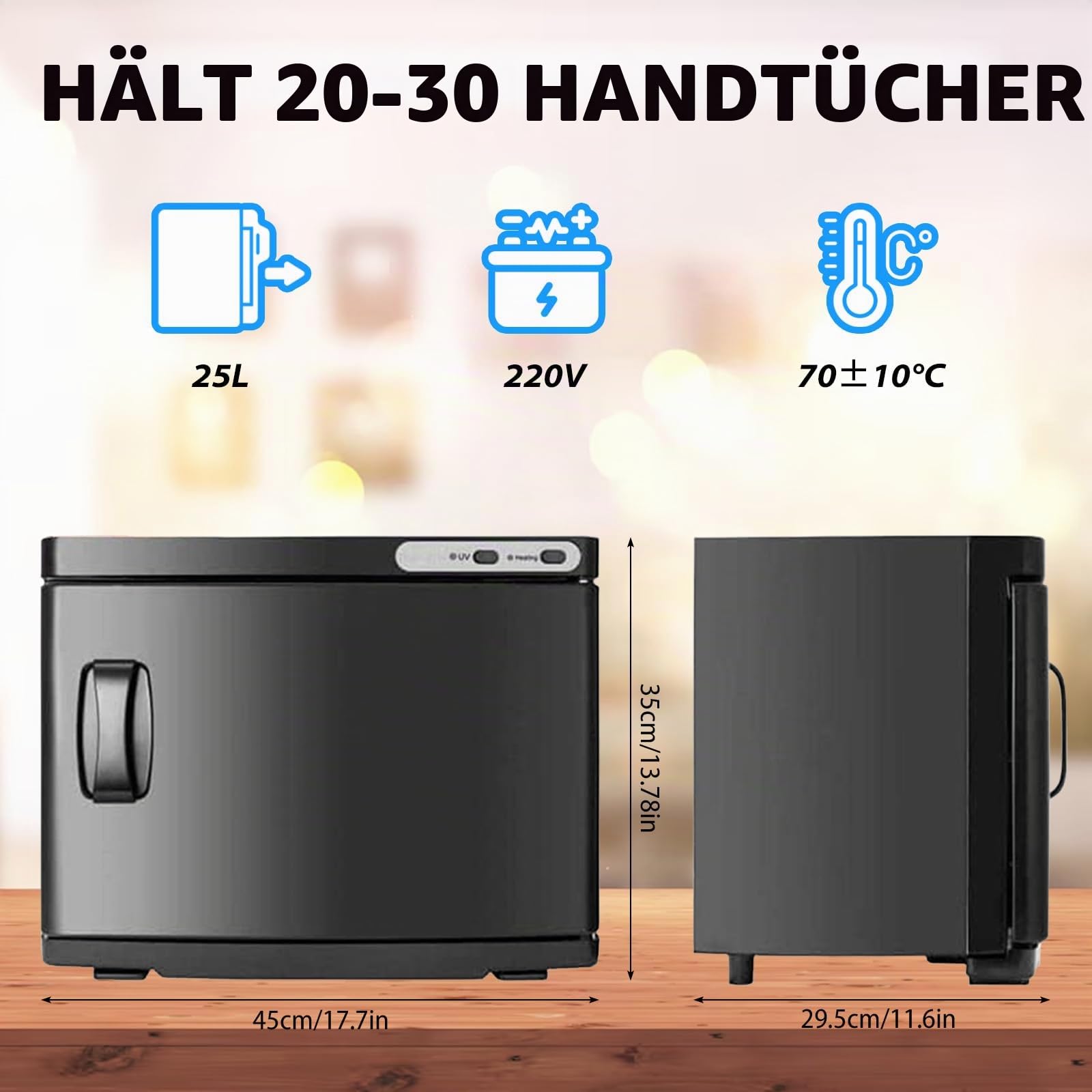 25L Handtuchwärmer, UV-Handtuch Desinfektionschrank, Kompressenwärmer, Heißes Handtuch Sterilisator Kabinett-360° Heizfunktion, Handtuchheizschrank für Schönheit, Salon, Spa (Schwarz)