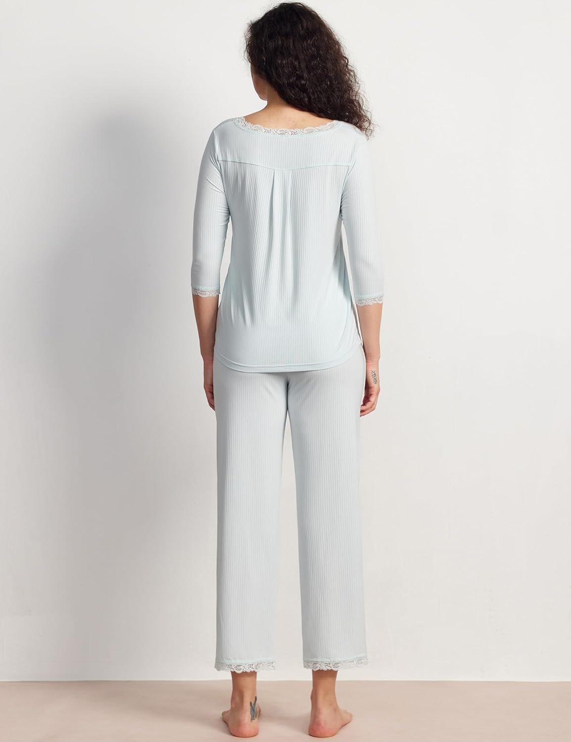 GYS Women's Pajamas Set Soft Comfy V Neck 3/4 Sleeve Top and Cropped Pants 2 Piece Sleepwear - Image 2