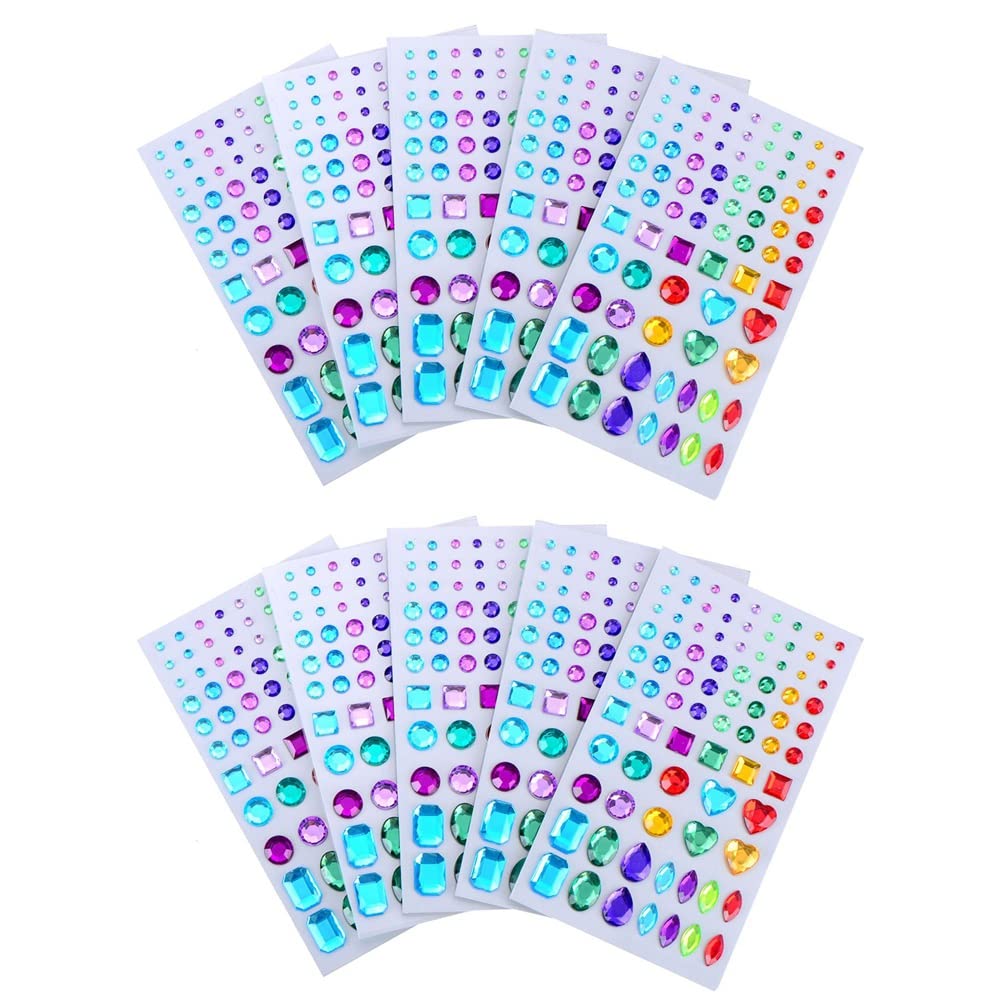 Hndhbfgrt Self-Adhesive Rhinestone Sticker Bling Craft Jewels Crystal Gem Stickers, Assorted Size, 10 Sheets (Multicolor 3)