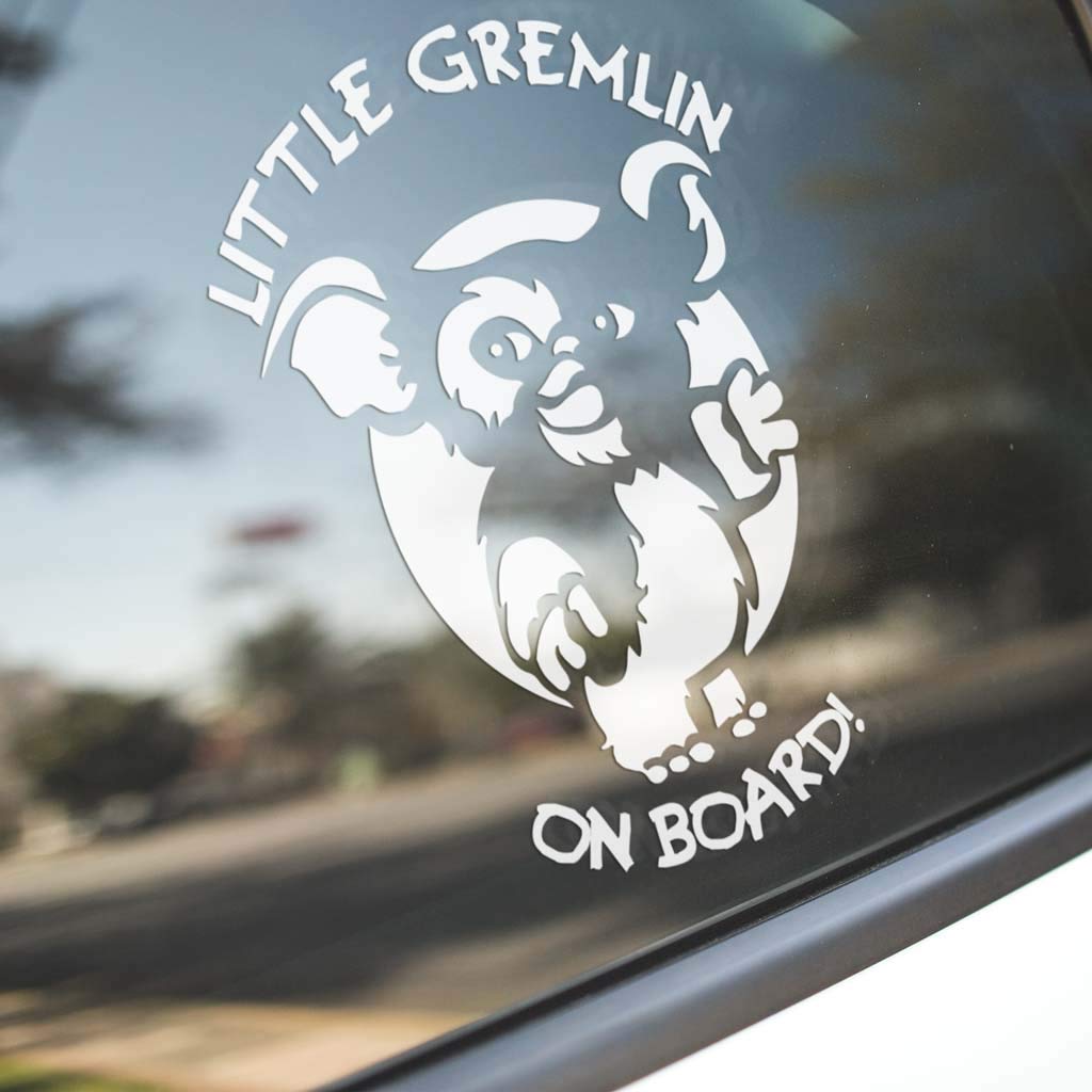 Little Gremlin On Board, Child On Board Car Sticker Vinyl Decal 15cm x 18cm White (Little Gremlin) External Use - can be Applied to car Windows or bodywork.