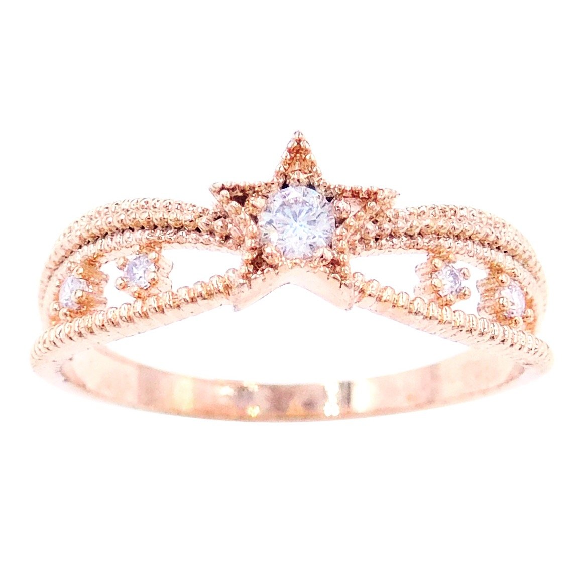 Excelsia 14K Dainty and Delicate CZ Crystal Meteor Ring - Rose Gold/White Gold Plated (Size 3-9)