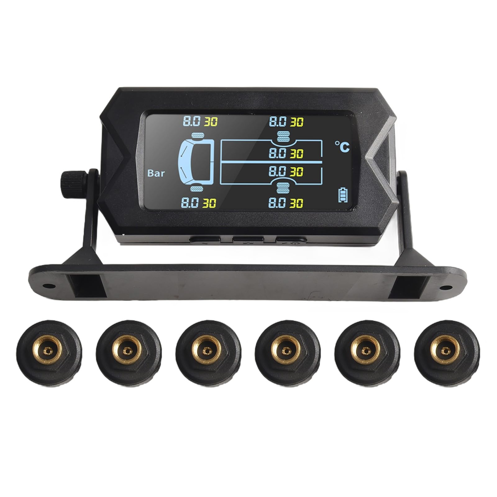 Solarbetriebenes drahtloses TPMS, 6 externe Sensoren Auto für Reifendruck-Monitor mit LCD-Display und audiovisuellem Alarm