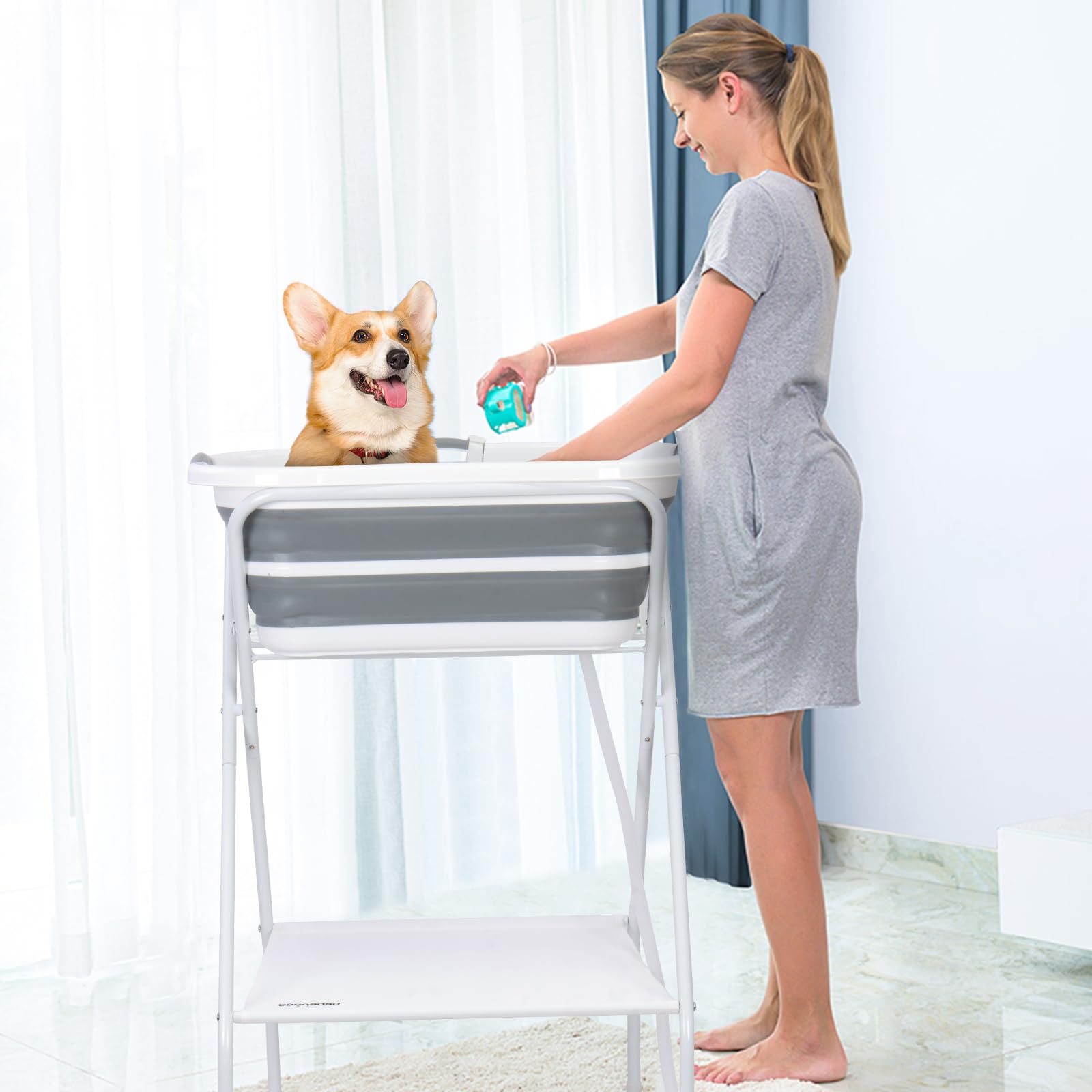 Beberoad Bañera para mascotas pequeñas, multifuncional plegable con tubo de drenaje, bañera portátil para perros y gatos pequeños y medianos máx. hasta 28 kg (gris)
