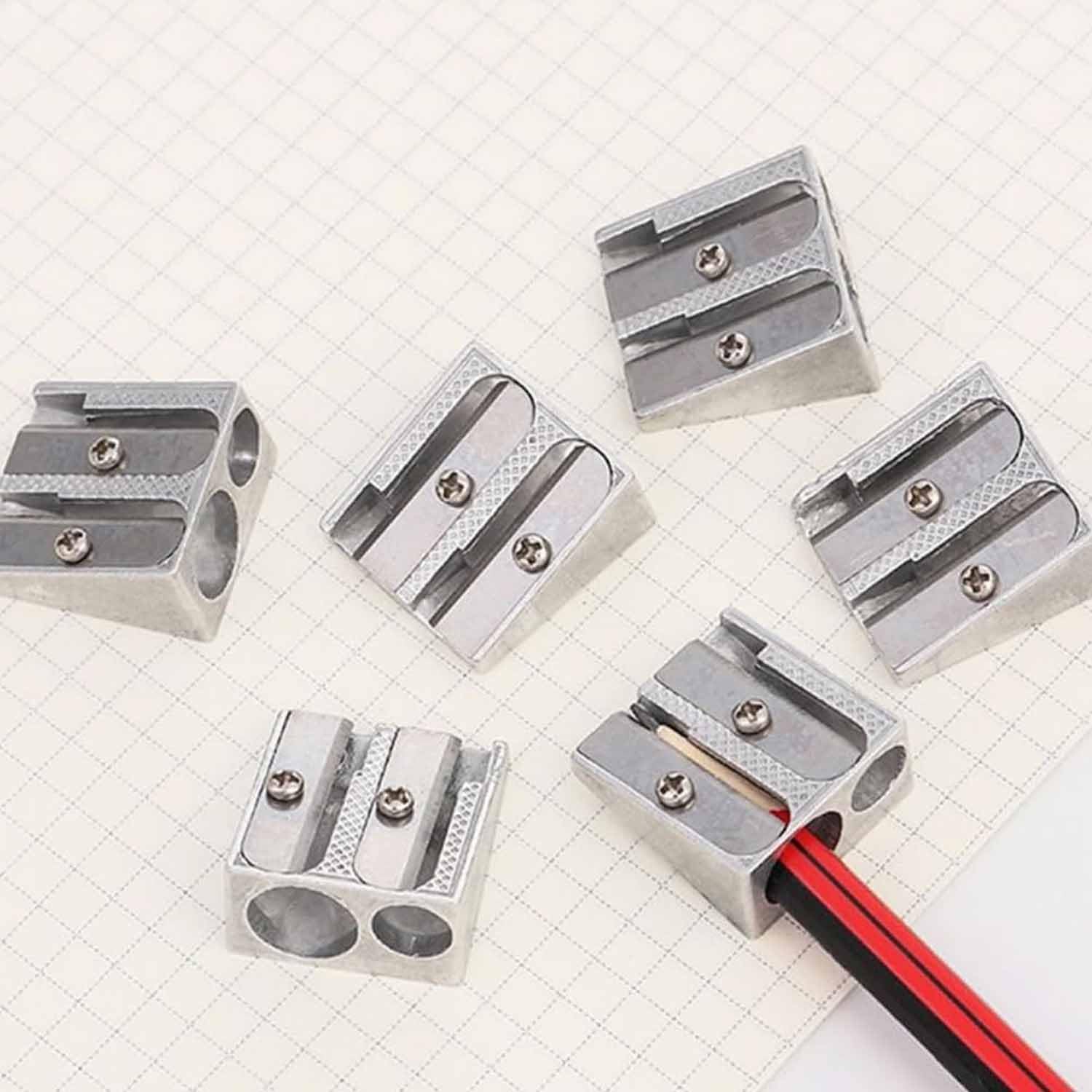 6 Sacapuntas de Lápiz, Sacapuntas de Metal con 2 Agujeros, Sacapuntas Doble de Metal con Doble, Sacapuntas de Crayón, Sacapuntas Cuadrado Pequeño, Sacapuntas de Aluminio, para Escuela, Oficina