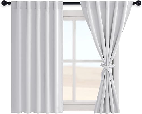 Miniatura 8 de Hiasan Cortinas opacas de color blanco grisáceo para ventana pequeña, 42 x 54 pulgadas de largo, bolsillo para barra y pestaña trasera, aislamiento
