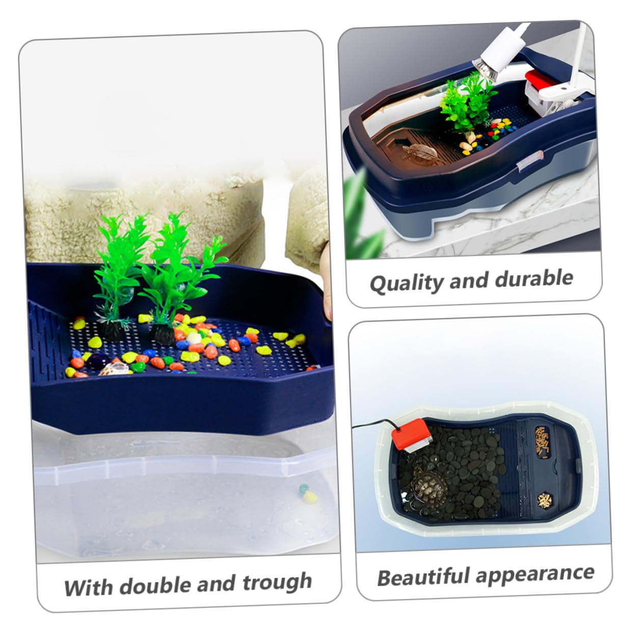 DOITOOL Tanque para Tortugas con Terraza Solar Resistente y Doble Uso Acuático y Terrestre Caja de Cría para Reptiles Suministro para Tortugas Color Azul