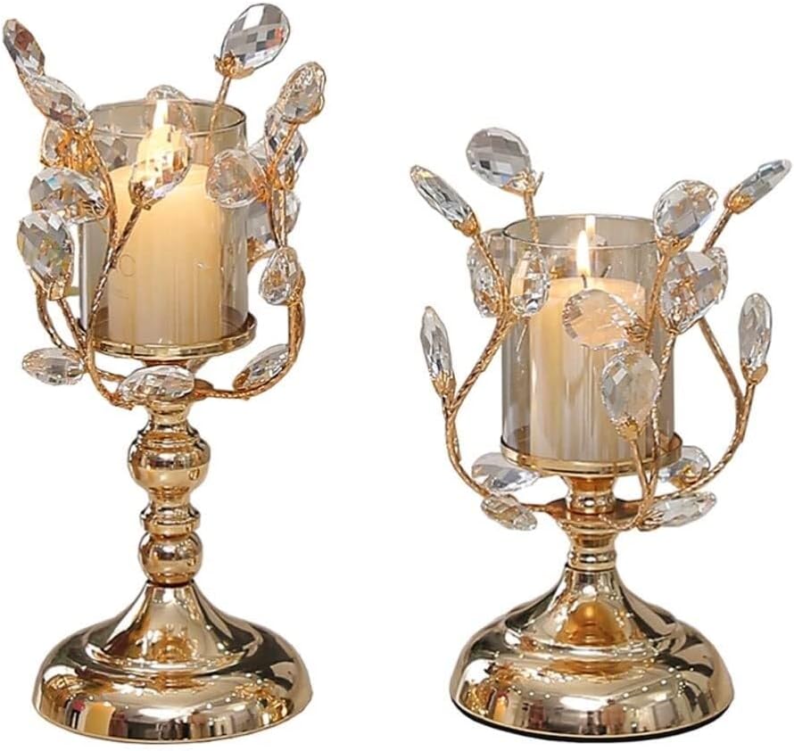 Crystal Glass Candelabra Candle Holder, Gold Alloy Base, Wedding Centerpieces Table Decor