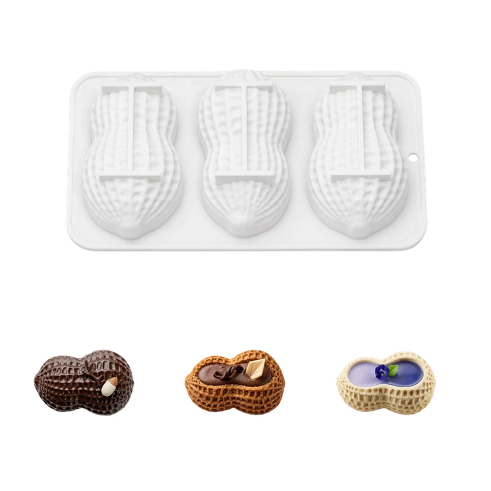 Buxuaaaa Temperatures Resistant Silicone Puddings 3 Cavity Peanut Mousses Cake Molds Dessert Baking Accessories French Dessert Silicone Oven Safe Baking Accessories