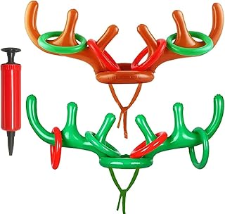 Inflatable Reindeer Antler Game,Inflatable Reindeer Antler Ring Toss Game,Inflatable Reindeer Antler Hat with Rings,Family Christmas Party Games
