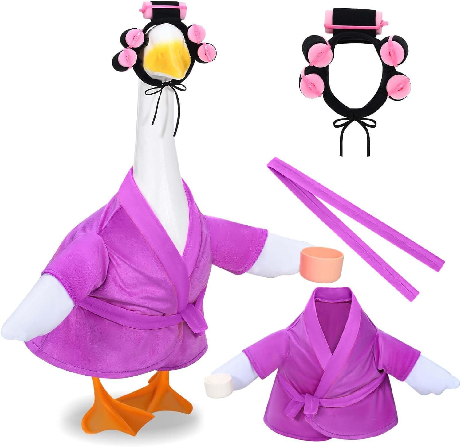 BDSHGRDH porch goose， Porch Goose Old Lady Outfit Creative Plastic Bathrobe with Curlers, Belt for Outdoor Garden Yard(Purple)