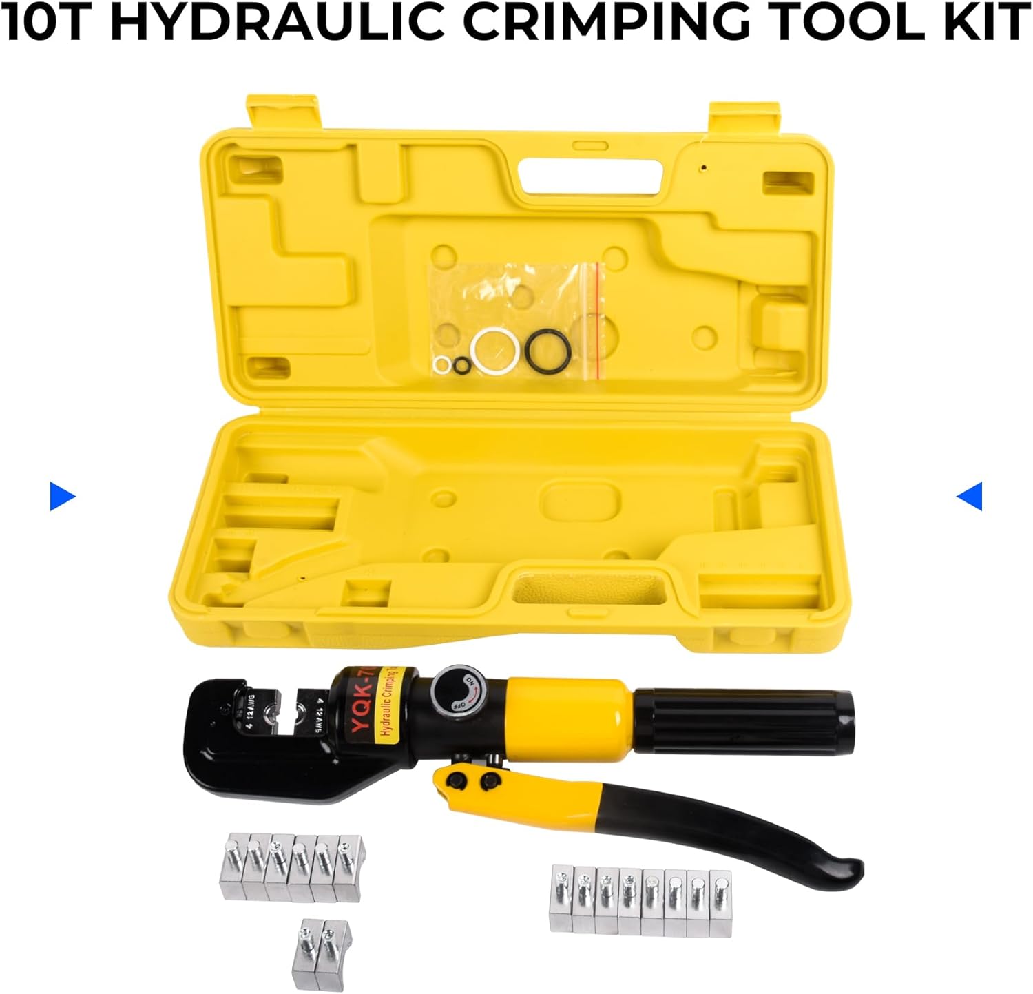 Doppy Hydraulic Crimping Hand Tool 10 Ton 12-2/0 AWG Wire Hydraulic Crimping Tool Set Cable Lug Terminal Crimper