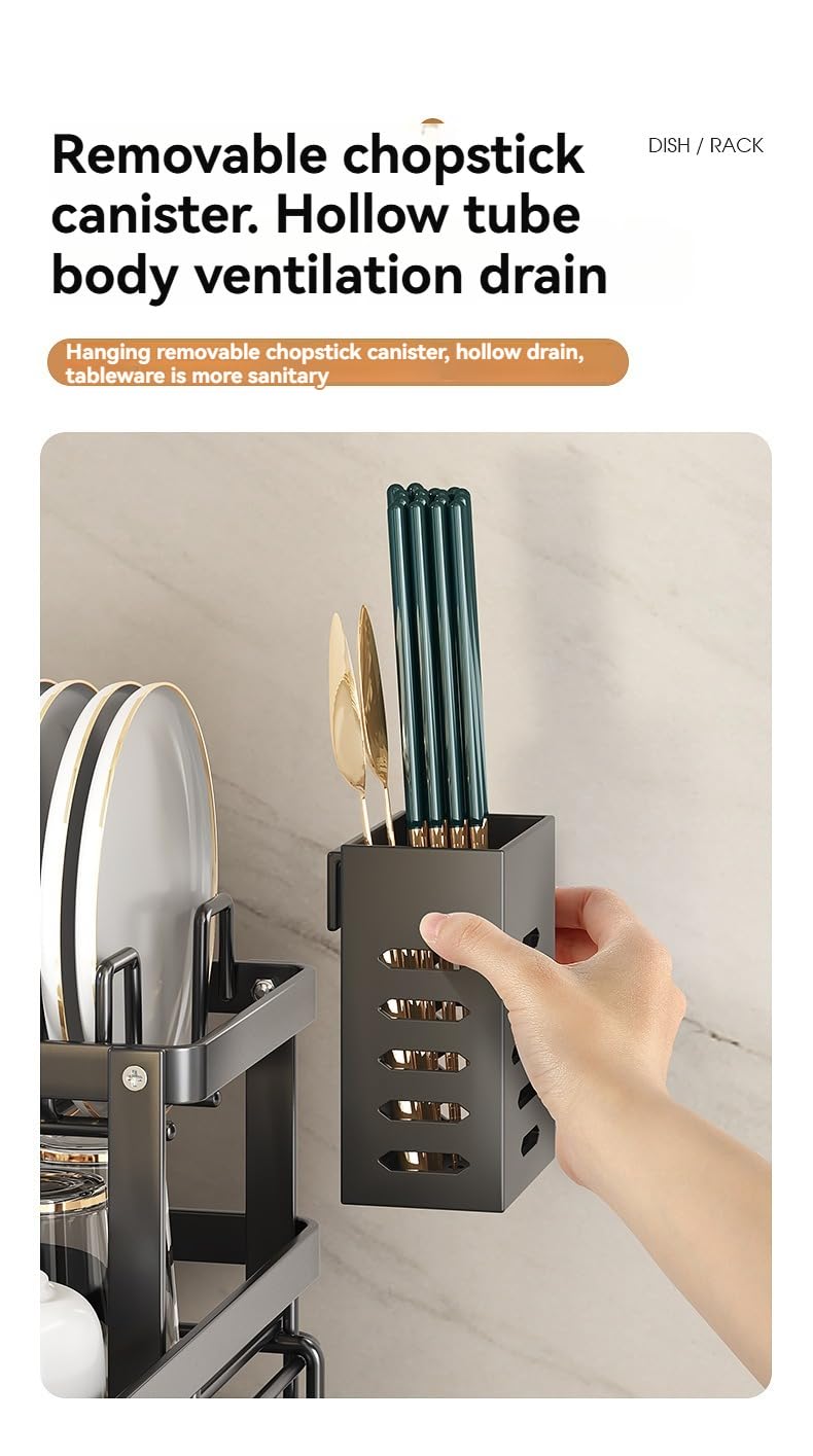 2-stufiger Geschirrtrockner mit Abtropfschale. Rostfreier Organizer für Arbeitsplatte. Abnehmbarer Stauraum mit großer Kapazität für Teller, Schüsseln, Besteck.(Black Single Trumpet)