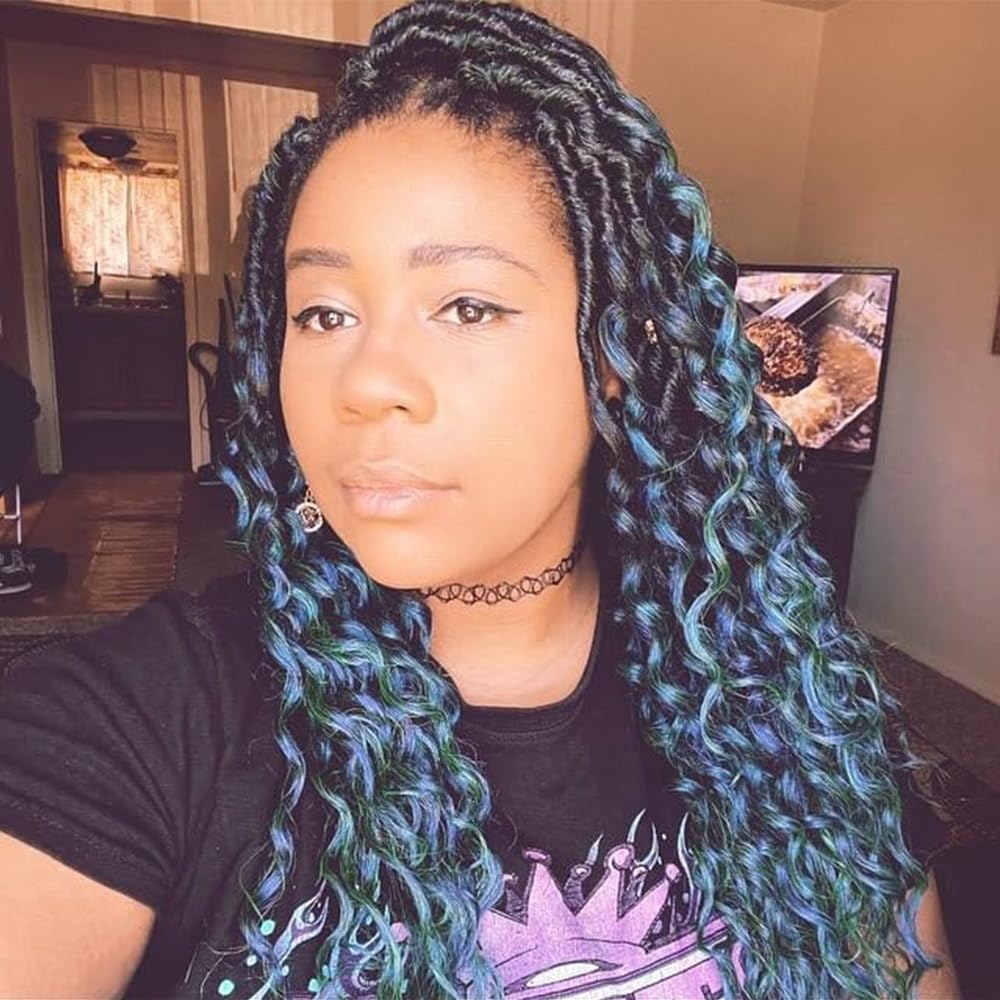 DoeSeor 18 Inch Goddess Locs Crochet Hair 8 Packs New Soft Faux Locs Crochet Braids Deep Wave Pre Looped Hair Extensions for Black Women(T1B/Green/